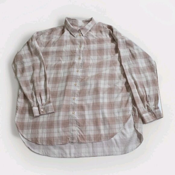 Aritzia Wilfred Shirt Women L Plaid Buttons Silk LS Stepped Hem Lightweight Boho - Picture 11 of 16